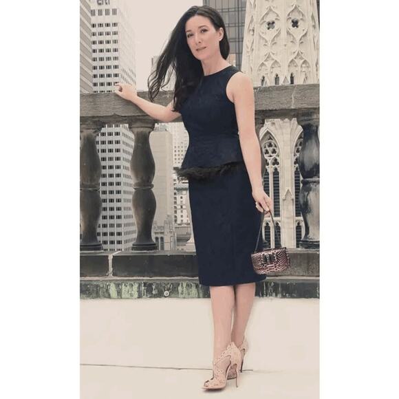 NWT MICHAEL KORS COLLECTION Navy Blue Lace Pattern Knee-Length Dress - Picture 1 of 12